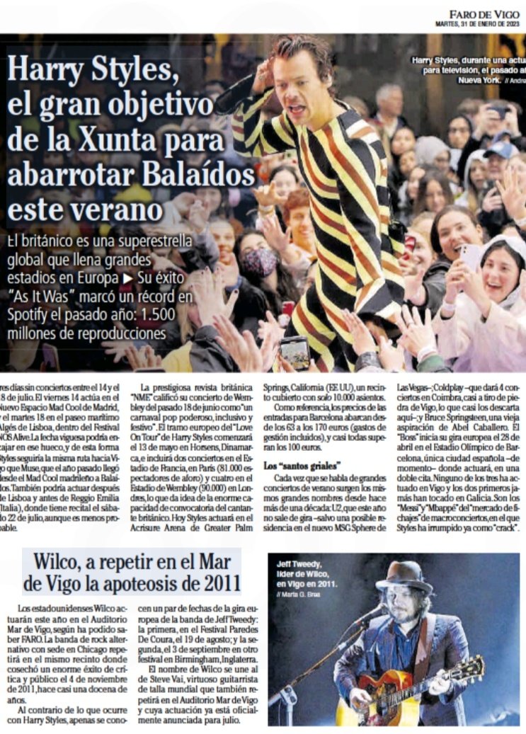 La gente emocionada por la posibilidad de Harry Styles en Vigo.
Yo emocionada por la noticia que viene debajo: