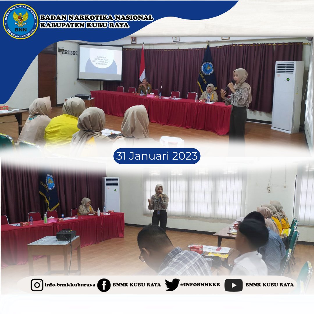 INFOBNNKKR's tweet photo. Selasa, 31 Januari 2023
Seksi P2M BNNK Kubu Raya melaksanakan Kegiatan Rapat Koordinasi Pelaksanaan Ketahanan Keluarga Anti Narkoba Tahun 2023 di Desa Sungai Raya yang bertempat di Aula Kantor Desa Sungai Raya.
#warondrugs
#speedneverletup
#indonesiabersinar https://t.co/OoAVlwIOoT