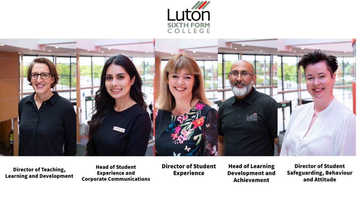 LutonSixthForm's tweet photo. We are delighted to announce the promotions of a truly remarkable group of leaders who have the capacity to translate our vision into reality. 

Congratulations to the following colleagues:

• Sarah Magdeburg 
• Anisah Akhtar
• Rafaqat Ali
• Kerry Rockall
• Claire Banks https://t.co/ooT9OoQUTq
