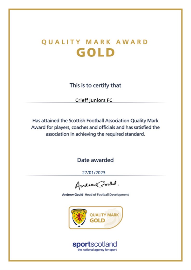 East Region (@scotfaeast) on Twitter photo QUALITY MARK |
Congratulations to Crieff Juniors FC who have received the Gold Quality Mark Award.
Well done to all involved!
<a href="/CrieffJuniorsFC/">Crieff Juniors FC</a> QUALITY MARK |
Congratulations to Crieff Juniors FC who have received the Gold Quality Mark Award.
Well done to all involved!
<a href="/CrieffJuniorsFC/">Crieff Juniors FC</a>
