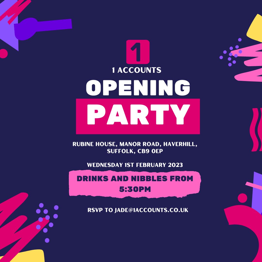 1accounts1's tweet image. PARTY TIME! 🥳🎉

Come and join us to celebrate the opening of our new office! 

Please RSVP to jade@1accounts.co.uk or loom.ly/67oPqo8