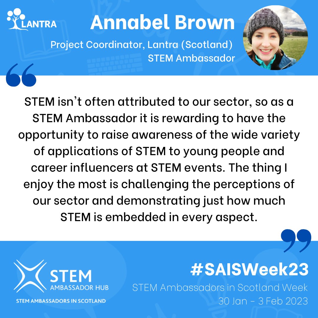LantraScotland's tweet photo. This STEM Ambassadors in Scotland Week we are highlighting the work of STEM Ambassadors. Here we have our Lantra colleagues Jeni and Annabel sharing their thoughts on being STEM Ambassadors #SAISWeek23 @ScotSTEMAmb @Lantra_Careers @SSERCofficial https://t.co/LuiT7BrKNJ