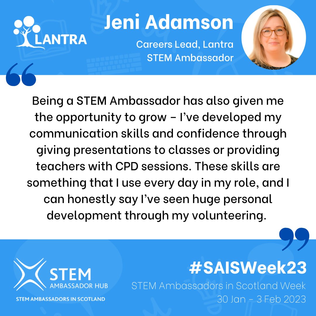 LantraScotland's tweet photo. This STEM Ambassadors in Scotland Week we are highlighting the work of STEM Ambassadors. Here we have our Lantra colleagues Jeni and Annabel sharing their thoughts on being STEM Ambassadors #SAISWeek23 @ScotSTEMAmb @Lantra_Careers @SSERCofficial https://t.co/LuiT7BrKNJ