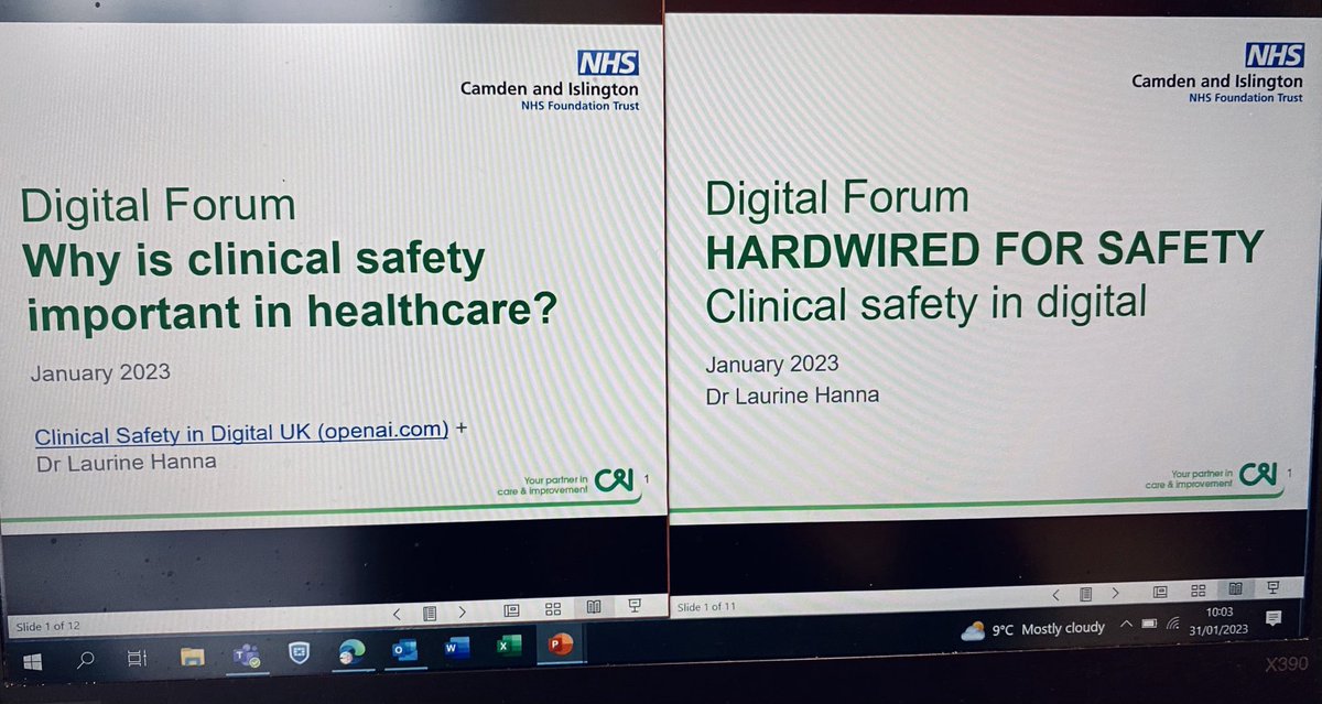 Looking forward to presenting on #clinicalsafety at the ⁦@CI_NHS⁩ Digital Forum today. Two presentations prepared - one written by my brain, the other by ⁦@OpenAlChat⁩ - which one do I go with ??