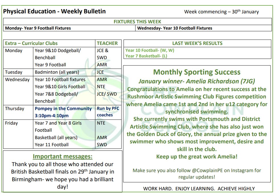 Our PE weekly bulletin - Monday 30th January 2023.
