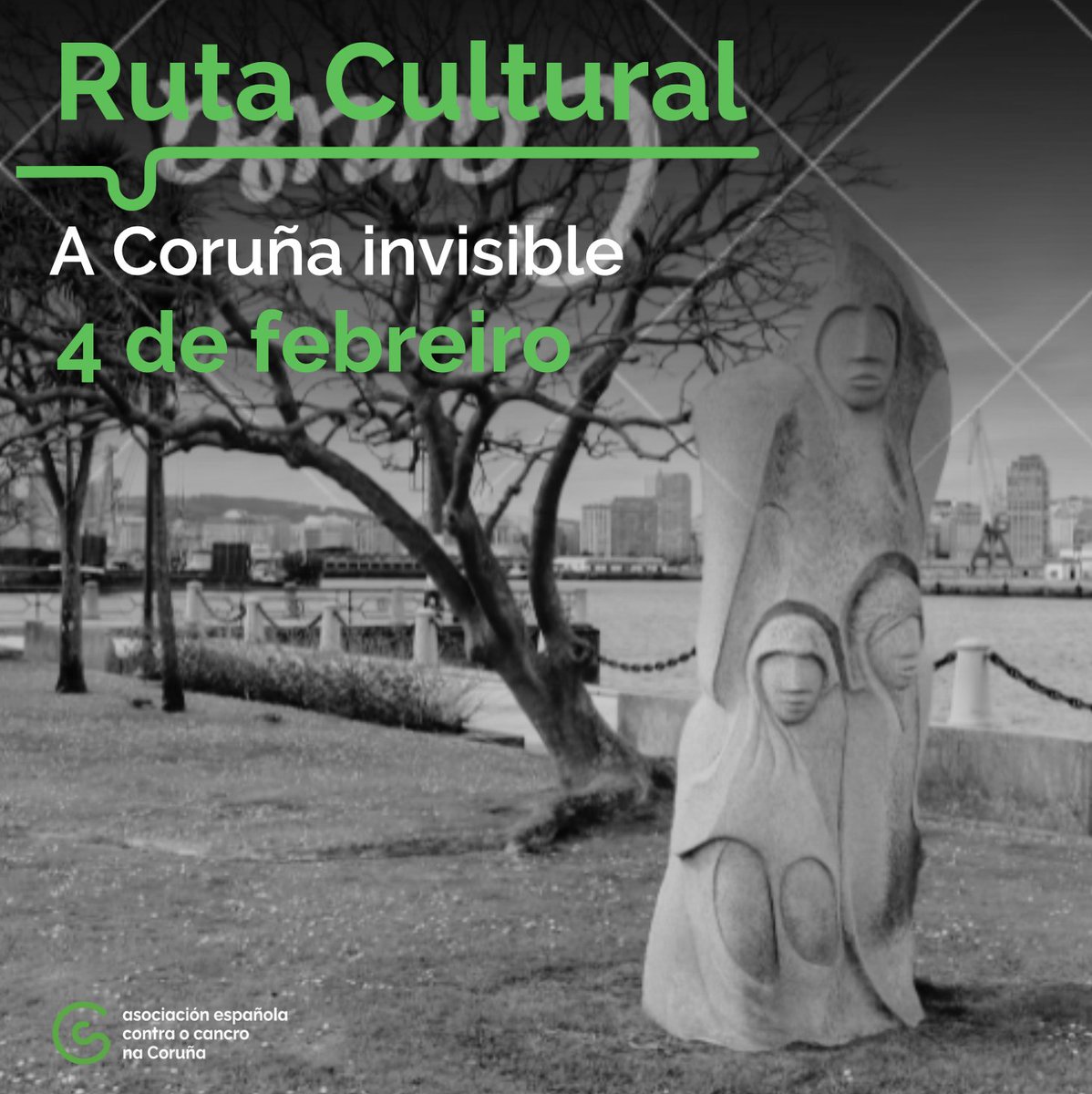 📣ROTEIRO CULTURAL xunto a <a href="/cascarilleiros/">Cascarilleiros</a>
  
"A Coruña INVISIBLE" | Sábado, 4 de febreiro ás 17:00

👉 Incidiremos nos aspectos máis descoñecidos, nos lugares menos visitados e nos segredos da antiga Cidade Alta herculina

Inscricións: ☎ 981 142 740
📧 acoruna@contraelcancer.es