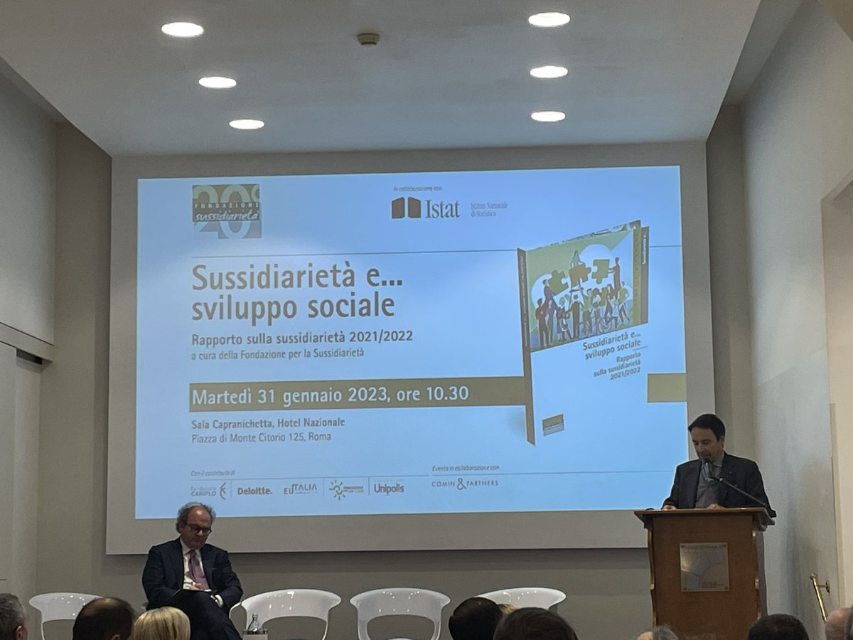 “Sussidiarietà e…sviluppo sociale” Rapporto #sussidiarietà 21/22 di <a href="/fsussidiarieta/">Fondazione per la Sussidiarietà</a> Con <a href="/gcomin/">Gianluca Comin</a> Vittadini pres <a href="/istat_it/">Istat</a> Blangiardo <a href="/MinLavoro/">Ministero Lavoro</a> Calderone pres <a href="/Treccani/">Treccani</a> Gallo <a href="/PierluigiBarto/">Pierluigi Bartolomei</a> Antonini <a href="/CorteCost/">Corte Costituzionale</a> Crescentino <a href="/Deloitte/">Deloitte</a> Fosti <a href="/FondCariplo/">Fondazione Cariplo</a> Pannucchi <a href="/forumterzosett/">Forum Terzo Settore</a>