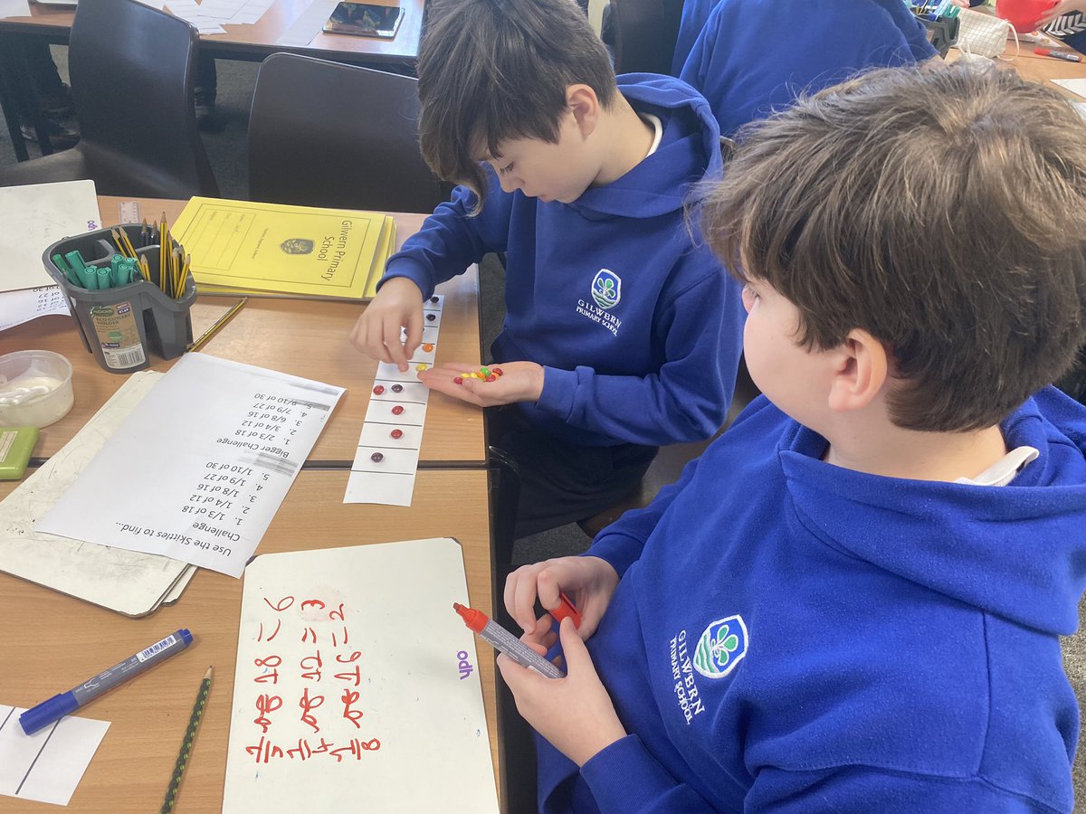 gilwern_school's tweet photo. #GilwernYear6 used materials this morning to introduce finding fractions of amounts. The bar models and resources helped us to see how to find unit and non-unit fractions #mathsnumeracy #ambitiouscapablelearners We might have magpies this idea from @KHSMrsCMaths @KHS_Maths https://t.co/2vUmIrvPvn
