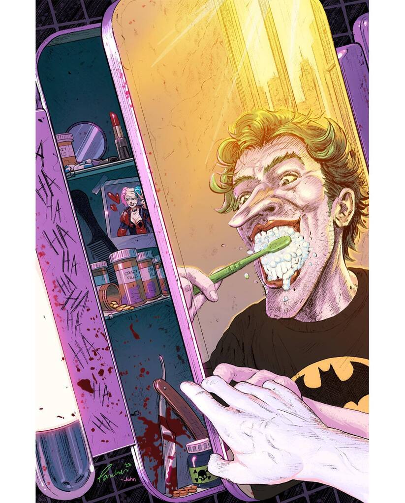 Cover sample 5/10 – Joker's Morning Routine

I recently put together ten new Batman cover samples that I will share here. Instead of simply posting the illustrations, I thought it would be fun to talk a bit about the thought processes behind each cover, … instagr.am/p/CoExgmjsp4A/