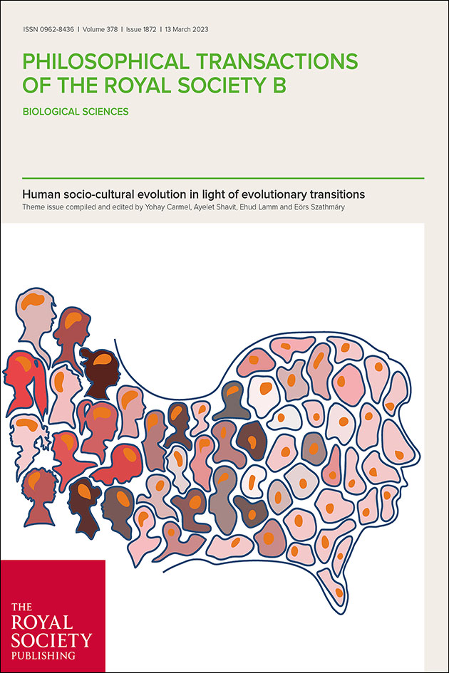 New #PhilTransB theme issue 'Human socio-cultural evolution in light of #evolutionary transitions' edited by Yohay Carmel, Ayelet Shavit, Ehud Lamm (@ehud) and Eörs Szathmáry: bit.ly/PTB1872