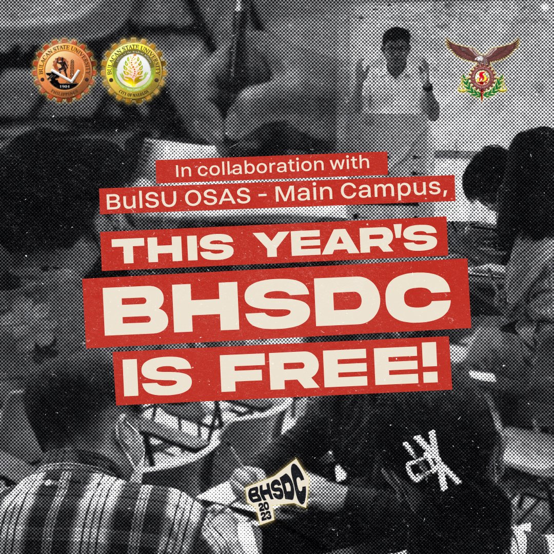 bulsudebsoc's tweet photo. IMPORTANT ANNOUNCEMENT:

The 14th BHSDC: Reasserting Voices will be co-presented by the Bulacan State University Office of the Student Affairs and Services (BulSU OSAS) - Main Campus!

In line with this, registration shall therefore be FREE. https://t.co/AIP5xyI3Xu
