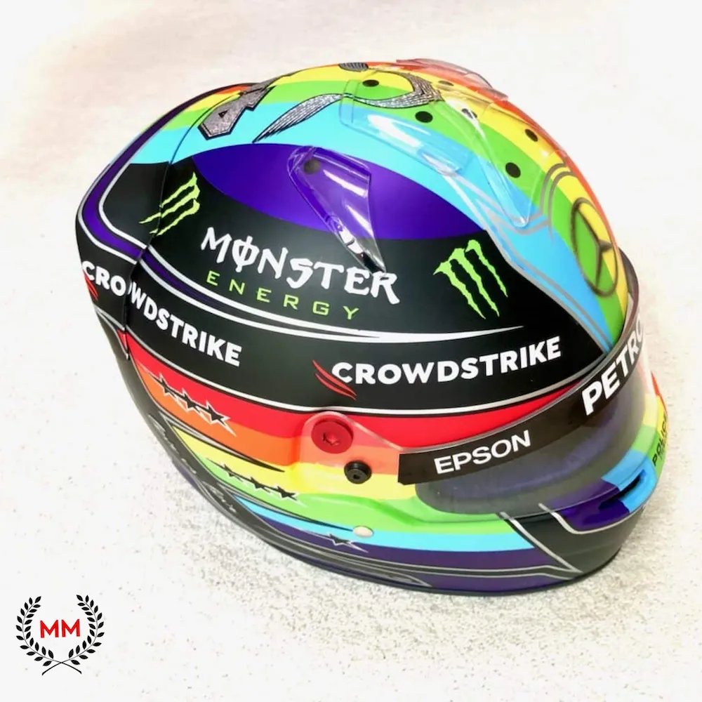 Lewis Hamilton 1:1 replica helmet in 2021 Saudi Arabia ‘rainbow’ LBGTQ+ livery.

We are pleased to offer this incredibly detailed unofficial replica of the helmet used by Sir Lewis Hamilton at the inaugural Saudi Arabian GP in 2021.

https://t.co/sEAqDVVuHY 

#lewishamilton https://t.co/vZ0DLx3ACK