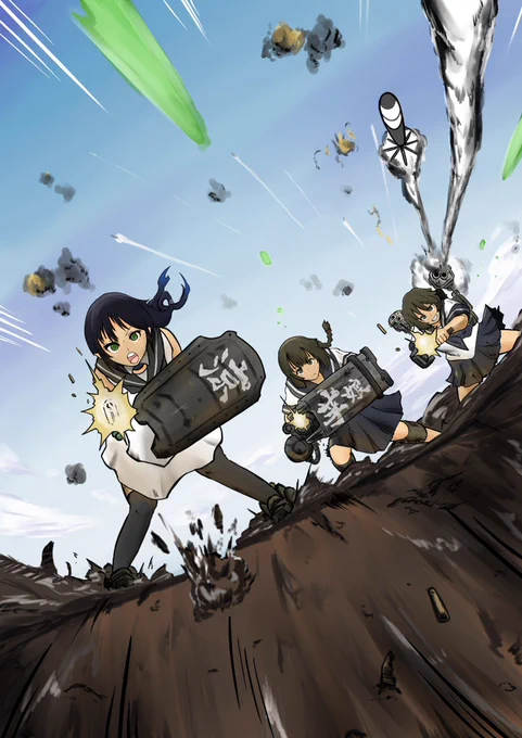 #今月描いた絵を晒そう
艦これは戦闘シーンを描くのが楽しくて2枚も描いた 