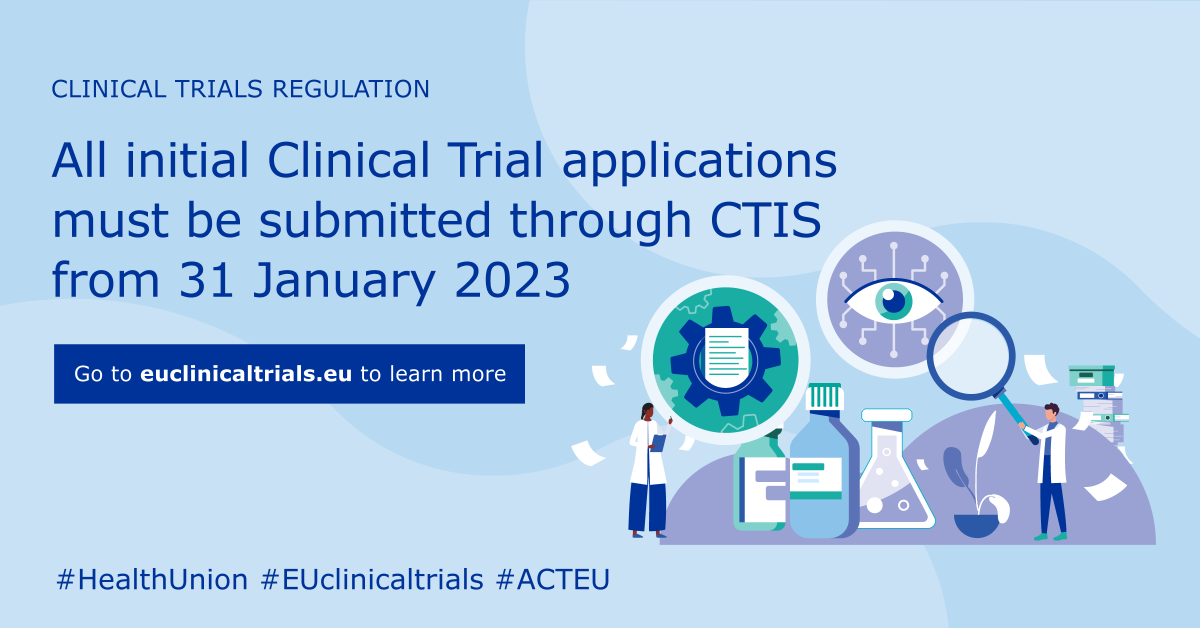 EU Medicines Agency (@ema_news) on Twitter photo 📢 From today, all initial clinical trial applications in the EU 🇪🇺 must be submitted via #CTIS!
All clinical trial sponsors will now use the same system and follow the same procedures to apply for the authorisation of a #clinicaltrial.
➡️ ema.europa.eu/en/news/use-cl… 📢 From today, all initial clinical trial applications in the EU 🇪🇺 must be submitted via #CTIS!
All clinical trial sponsors will now use the same system and follow the same procedures to apply for the authorisation of a #clinicaltrial.
➡️ ema.europa.eu/en/news/use-cl…