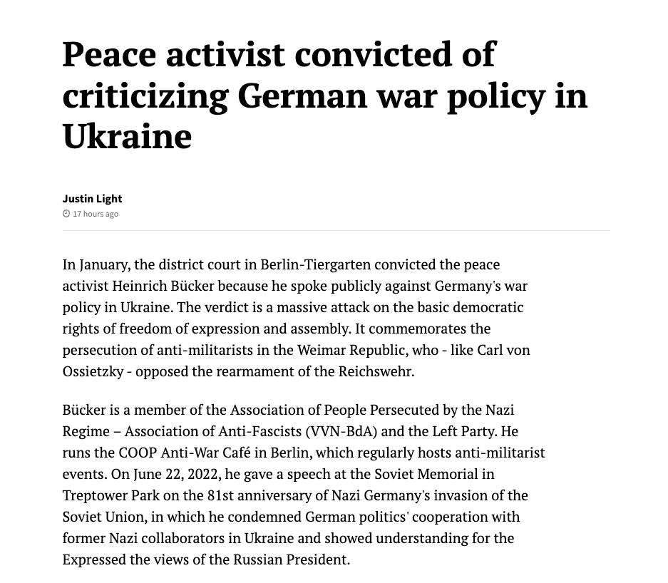 ⚠️ Breaking

A anti-war activist in Germany has been convicted for speaking out about German involve...