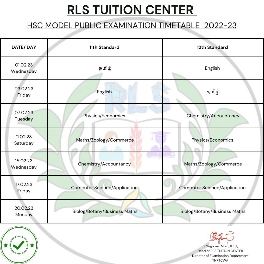 RLS Tuition Center Conducts Model Public Examinations for 10th, 11th and 12th standard students.

#rlstuitioncenter #rlssugumar #sslcexam #hscexam #publicexam #tuitioncenter #hometuition #mathstuition #modelpublicexam