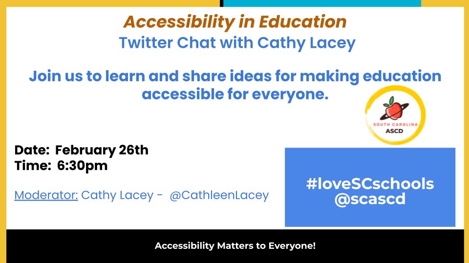SC_ATLL's tweet photo. Join us for our next SCASCD Emerging Leader Twitter chat Feb. 26 at 6:30 PM. #loveSCschools https://t.co/Ev7zfteFRZ