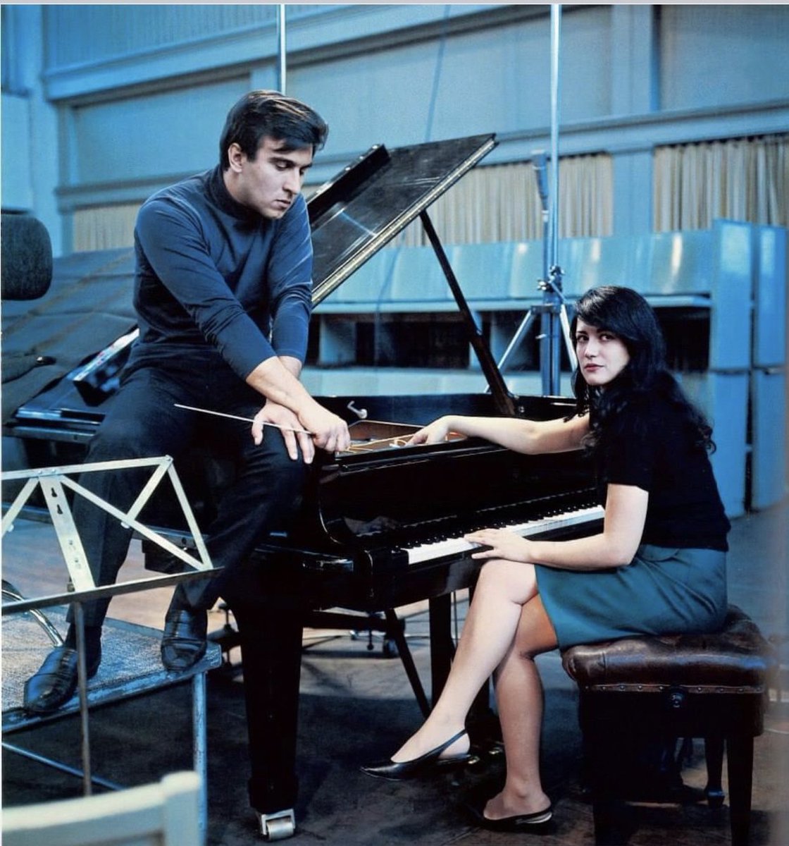 Historic photo of two brilliant musicians when they were young and embarking on their luminous careers - maestro Claudio Abbado and pianist Martha Argerich. The partnership resulted in a 2005 Grammy award for Beethoven Piano Concerto No. 2 and No. 3. #piano #conductor #music