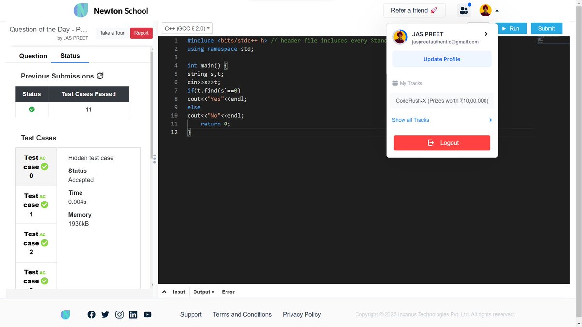jaspreetinfosec's tweet image. Today I have solved Prefix Strings using #cplusplus 
#Day16 of #30daysofcode 
@everydaycoders 
#community #coding #programming #competitiveprogramming #codingchallenge #dsa #bubbleupcommunity #codedu