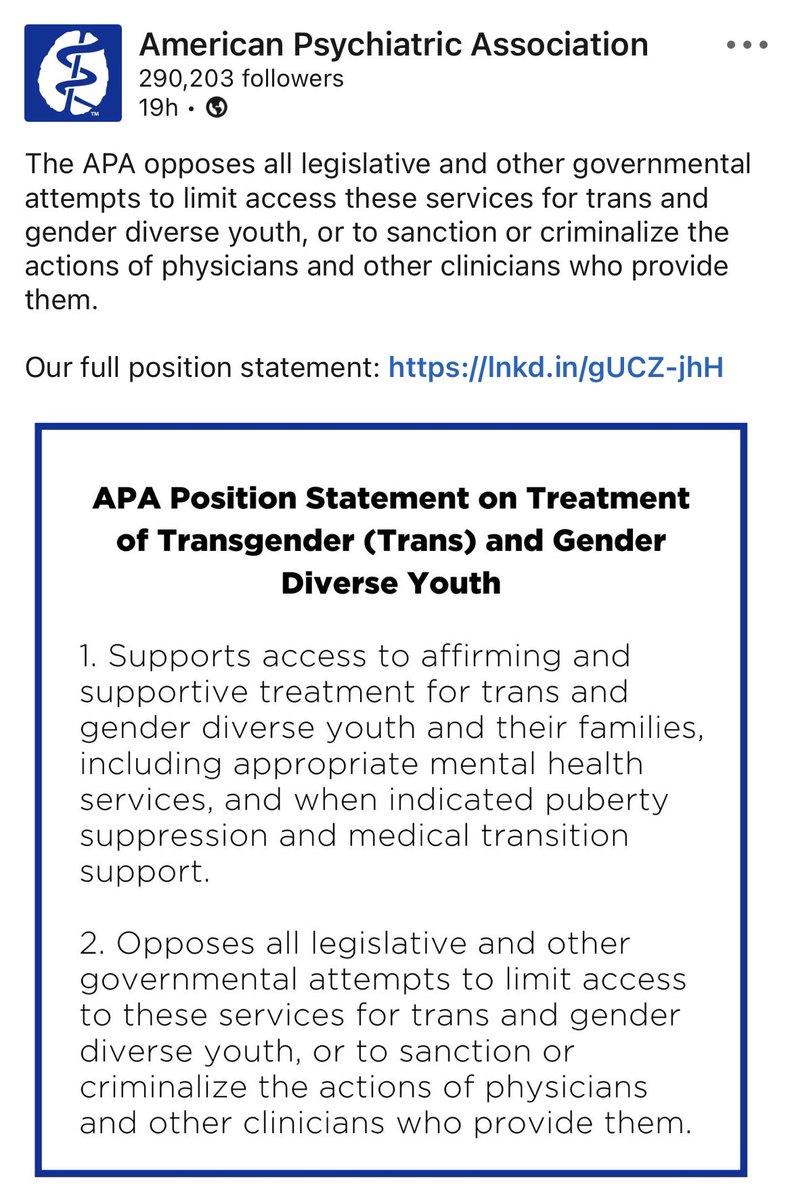 To the mental health providers that seem to think they speak for the majority that are spreading misinformation guess what you do not. The APA has denounced your behavior. The APA and ACA needs to start taking action and holding these providers accountable. #translivesmatter 🏳️‍⚧️