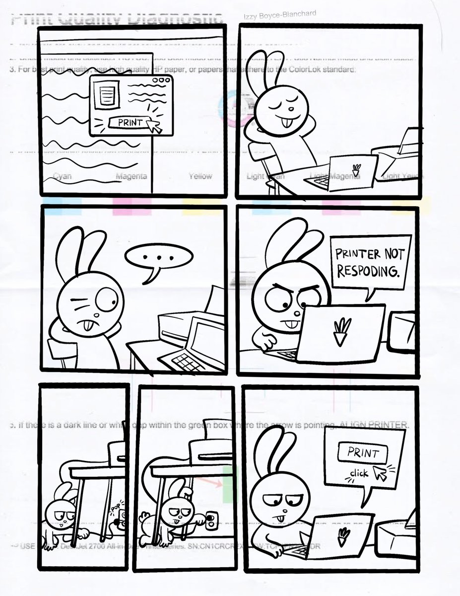 izzybbcomics's tweet image. printer problems, made on my printer problem paper