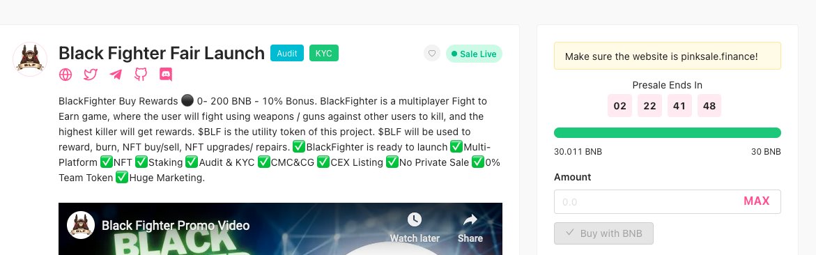 ✅ Softcap filled
#PinkSale #BLF #BlackFighter