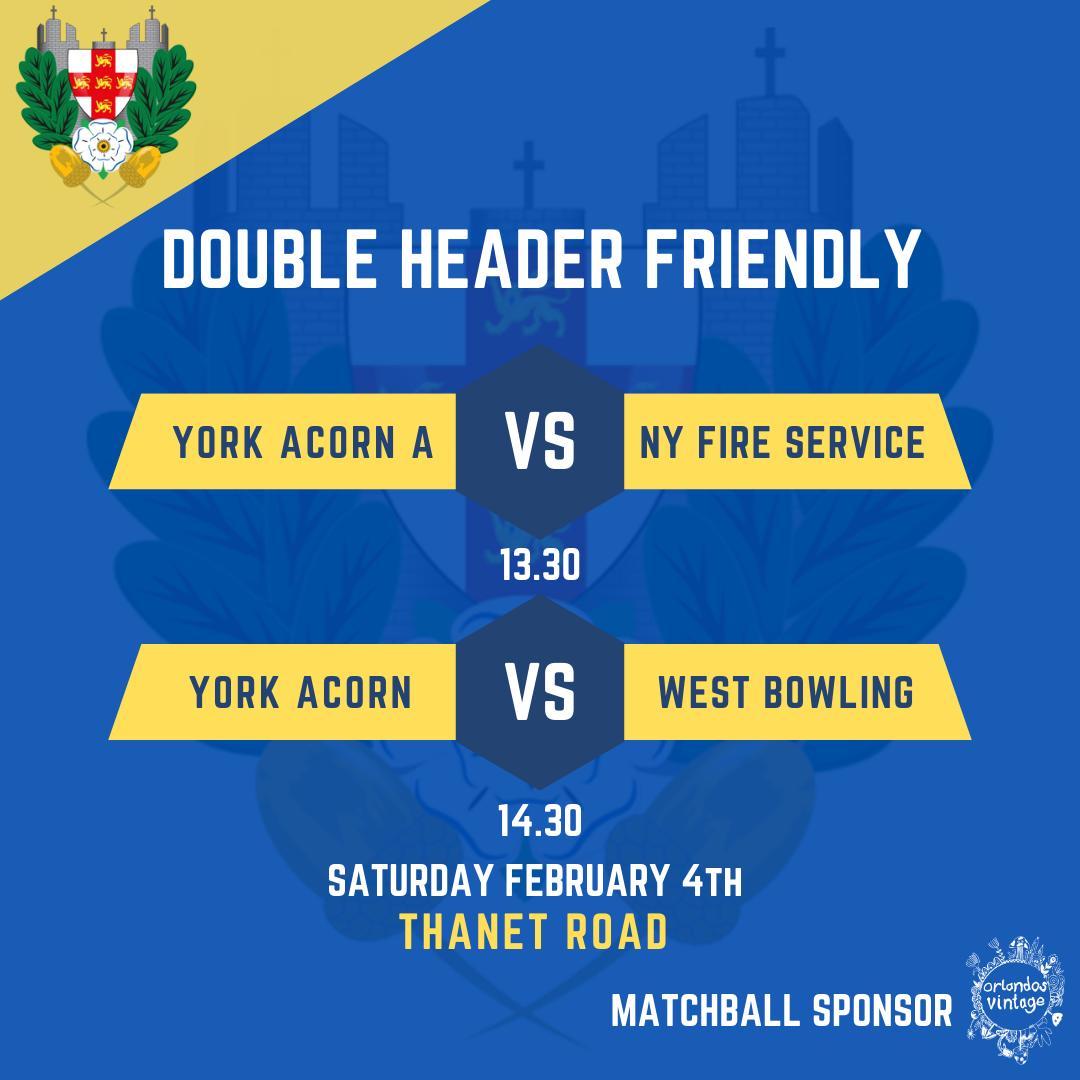 We are back @yorkacorn 🏆 Pre-Season Game 1️⃣ 🆚 North Yorkshire Fire Service 📅 Sat 4th Feb 🏟️ Thanet Road ⏰ 13.30 KO 🏆 Pre-Season Game 2️⃣ 🆚 @westbowlingrlfc 📅 Sat 4th Feb 🏟Thanet Road ⏰ 14.30 KO #upthecorn @SteveBromwich1 @jamesbrom