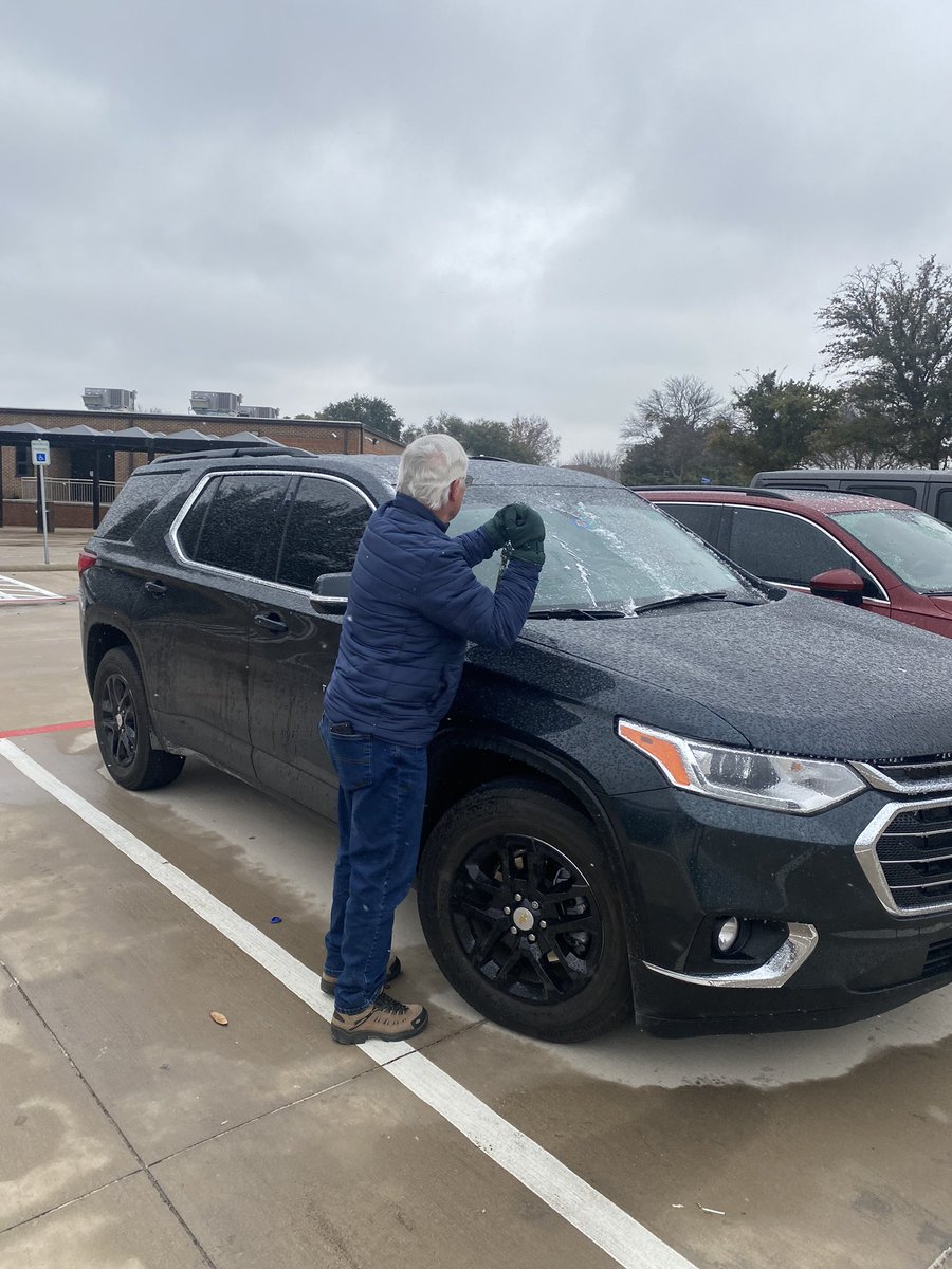 Leaving school yesterday, I found that my windshield was already completely de-iced. I looked around and saw Doug Verheul doing this for everyone! He is an EAST angel!!!! 
😇🦸‍♂️🤩 #BroncosIgnite #EastBroncos