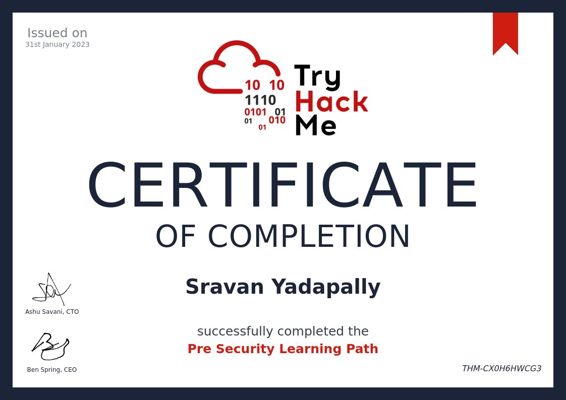 yadapallysravan's tweet image. #tryhackme #presecurity