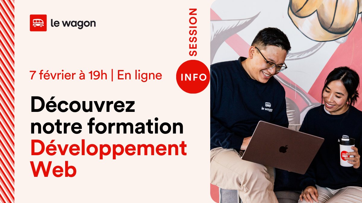 Tu te demandes ce que peut t'apporter notre formation en Développement Web ? 🔥 Participe à notre session d'information pour découvrir le programme détaillé du bootcamp 👩‍💻 📅 Mardi 07/02 à 19h Inscris-toi ici 👉 lew.ag/3a44CDi