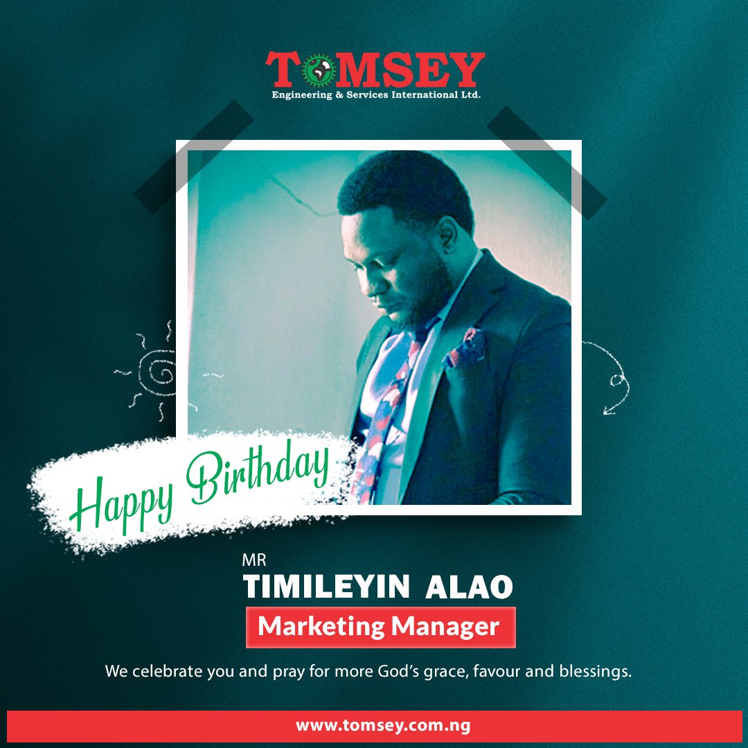 tomseyeng's tweet photo. Happy Birthday to our very own Marketing Manager, Olatimileyin Alao We pray that this will be your best year yet.

Congratulations and Best wishes from all of us at 
@tomseyeng
.
.
#happybirthday #happybirthdaytoyou #birthday #tomseyengineering #DeadlineDay https://t.co/0ZvmyvGIpX
