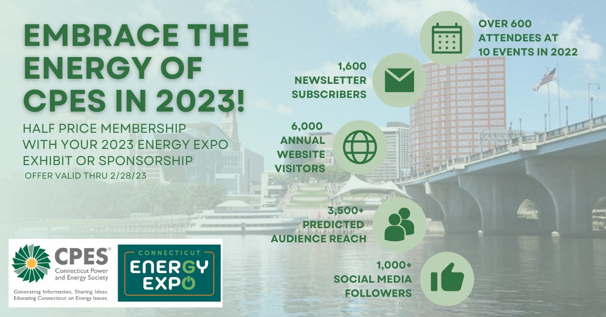 Ready to expand your network? CPES is here to support you with opportunities designed for professionals in CT's energy landscape. 

Get 50% off membership dues when you purchase a sponsorship or exhibit booth package for our 2023 Energy Expo.