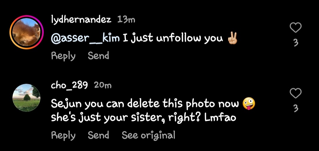 fictionzoned's tweet photo. People are now starting to flood Sejun's ig post with SoE. Really folks?! 

If you don't have anything good to say, just shut up &amp; leave them alone. https://t.co/7xtDt9gB3K