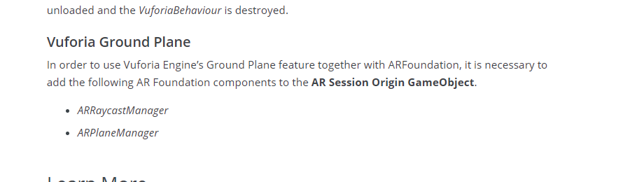 patrick_scheper's tweet photo. @stuckonaneyelnd @Vuforia Yeah, you can use the Ground Plane feature within AR Foundation as well, but it requires two other components of AR Foundation: https://t.co/7jrvLBpFwv