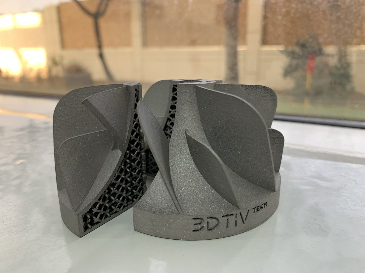 3dtiv's tweet photo. We cut this 3d printed Impeller to reveal its internal lattice structure, which contributes enormously to weight savings! 
#3dprinted #AdditiveManufacturing #3dprint https://t.co/sCNMWTNxG6