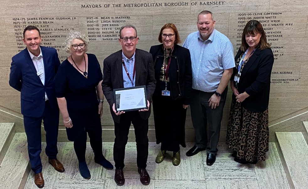 “Proud to have presented a Kickstart award to <a href="/BarnsleyCouncil/">Barnsley Council</a>, for great work supporting 64 kickstart customers, extending the programme &amp; giving pastoral care. Privileged to meet Daniel and Courtney two Kickstart completers &amp; hearing their journey into permanent work”.