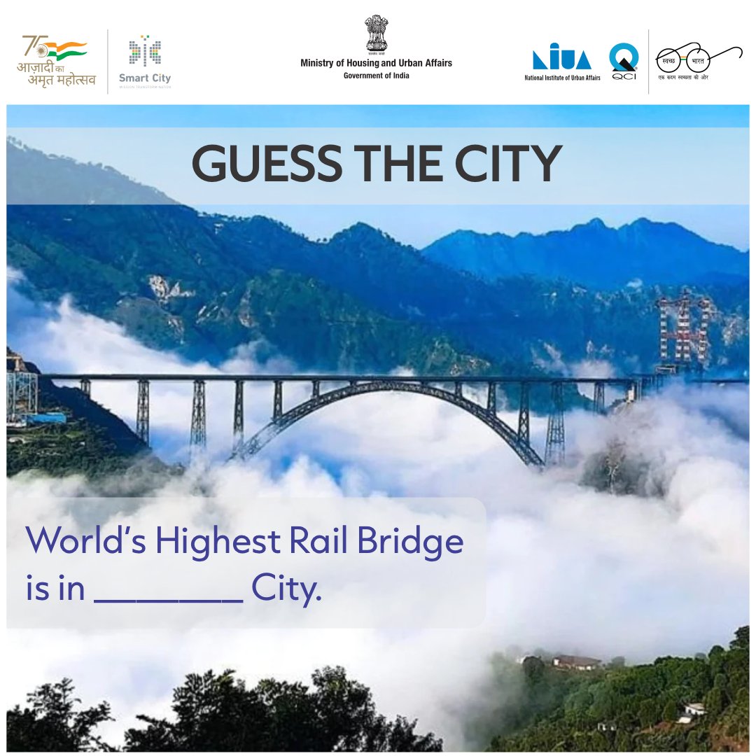 About 35 metres taller than the Eiffel Tower, this arch-shaped bridge is the world's tallest rail bridge. It stands at a height of 1,178 feet over the river Chenab. #easeofliving2022 #MyCityMyPride