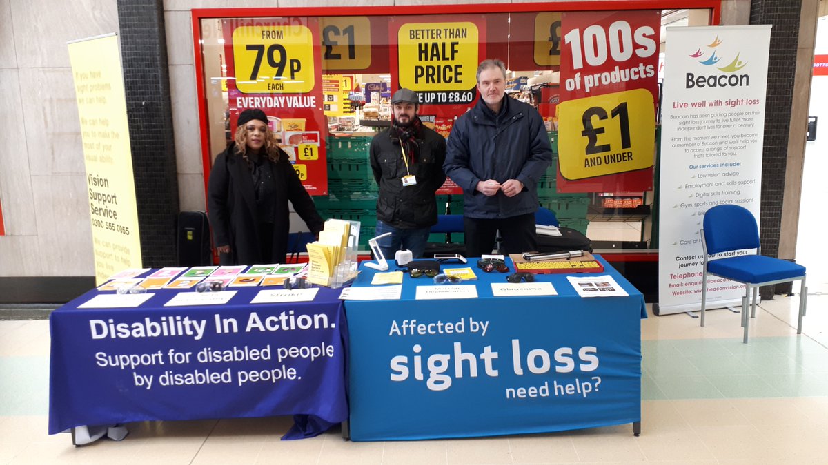 This morning members of our Vision support team from #Queenscrossnetwork have been out and about at churchill shopping centre, Dudley with @BeaconCentre pop and see us if you are in Dudley!