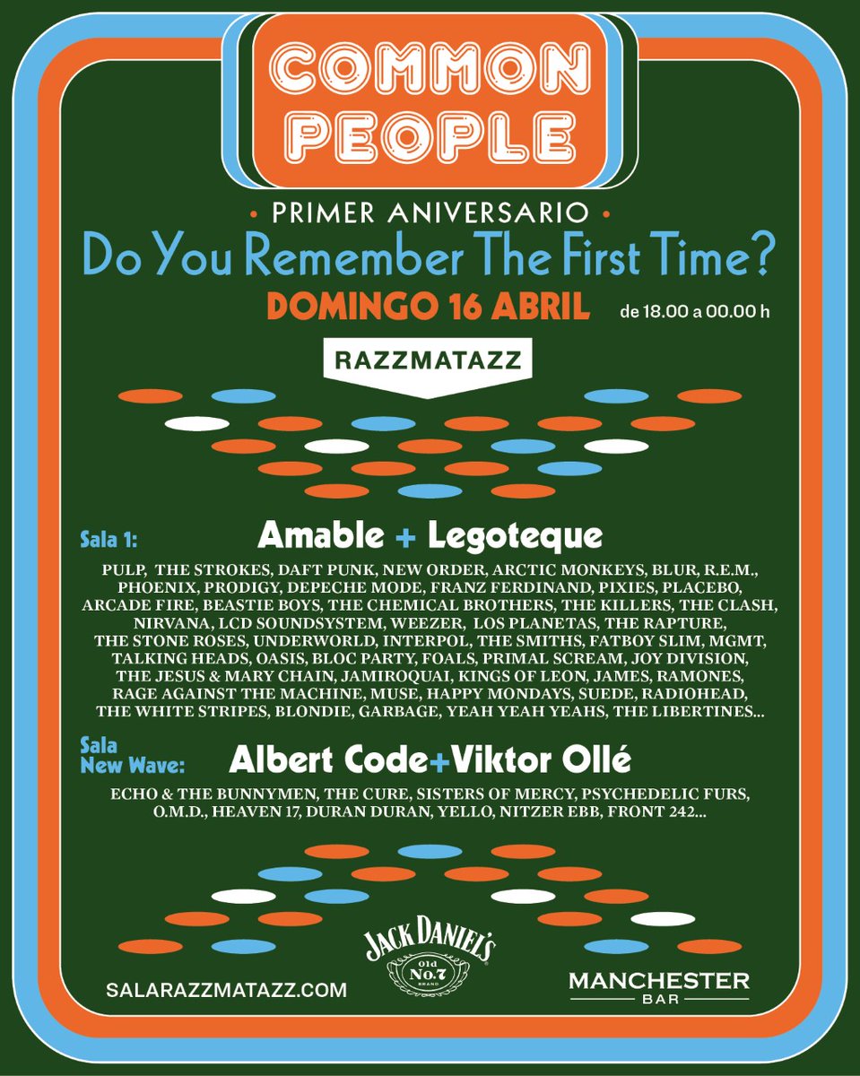 RazzmatazzClubs's tweet image. COMMON PEOPLE la fiesta de tardeo indie de @amabledj cumple 1 año y lo celebramos el 16 de abril!

Con @Legoteque acompañando de nuevo a Amable!💥
@albertcodedj  y @viktorolle  pinchando New Wave en el Pop Bar y más sorpresas… Un “cumpleaños total”! 

salarazzmatazz.com/16-04-2023/com…