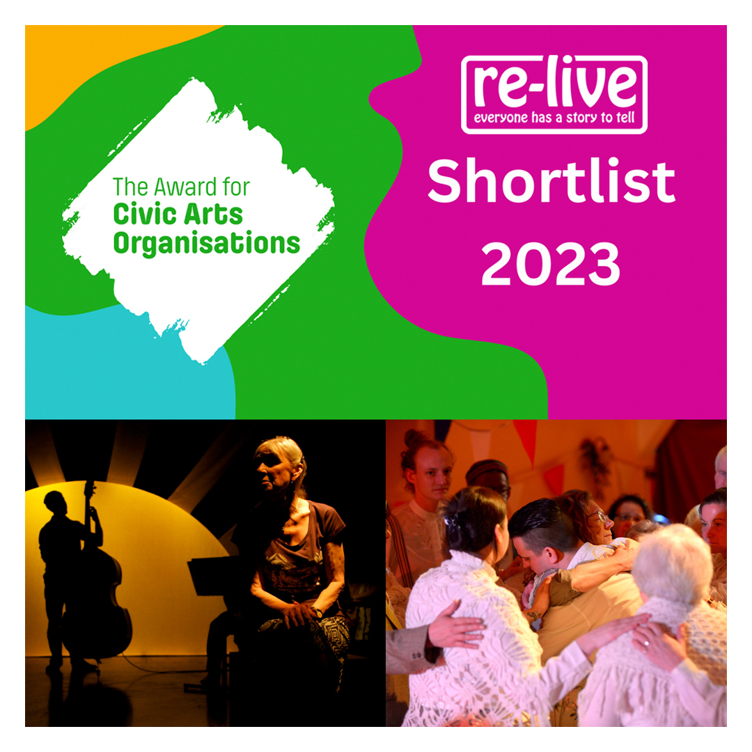 Re-Live are proud to be shortlisted for @CGF_UK  Award for Civic Arts Organisations 2023. Celebrating arts & co-creation as the beating heart of thriving communities 🏴󠁧󠁢󠁷󠁬󠁳󠁿
gulbenkian.pt/uk-branch/shor……

#ArtsinHealth #cocreation #creativeageing #dementia #mentalhealth #veterans