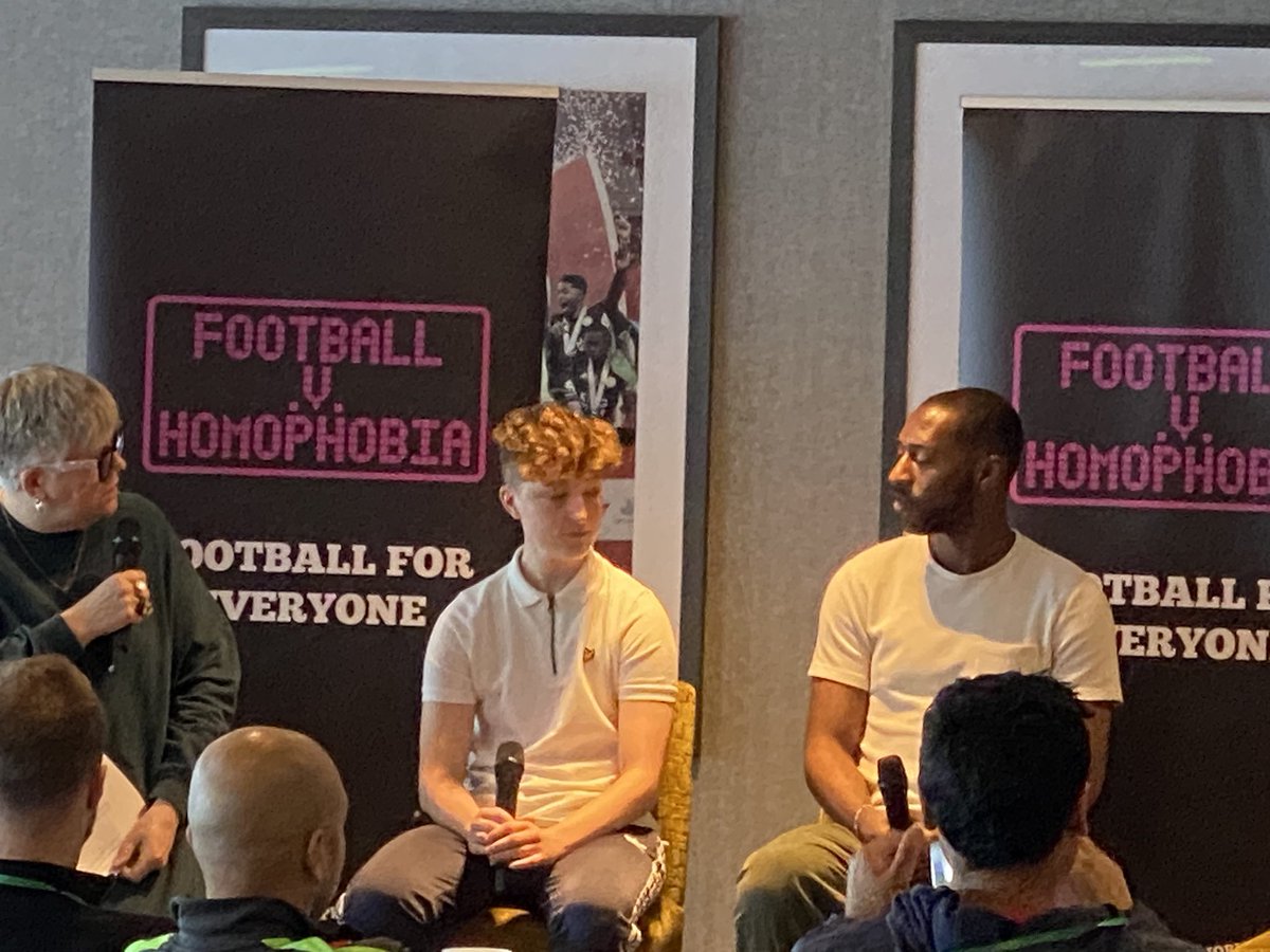 Second panel, hearing from players Parker and Jamal about their experiences being ‘out on the pitch’⚽️🏳️‍🌈🏳️‍⚧️

#fvh2023