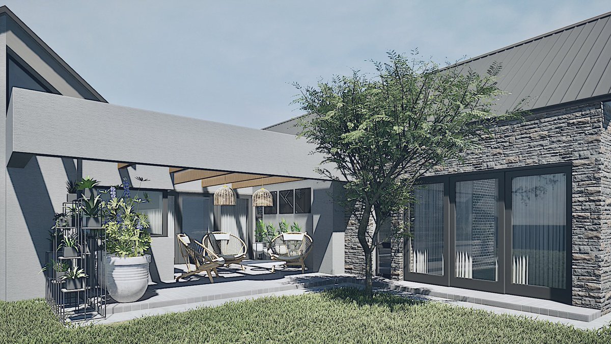 Happy sharing images of House Simba in Tynwald. 3 bedrooms, open plan lounge dining and kitchen with cosy outdoor seating. Simple. Clean. Modern.