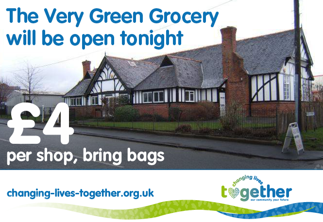 The Very Green Grocery will be open tonight from 6:30 to 7:30 pm. Great value shopping for £4. Please bring bags.

Head to The Old School House, Manchester Road, Northwich, CW97NS, directly in front of TG Builders. #endfoodwaste #communitysupport #volunteeringmatters