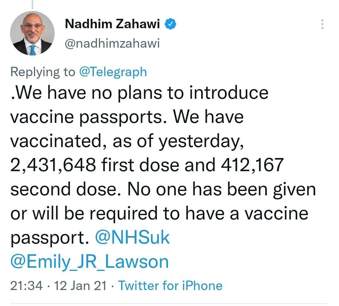 Remember when Nadhim Zahawi lied about vaccine passports?