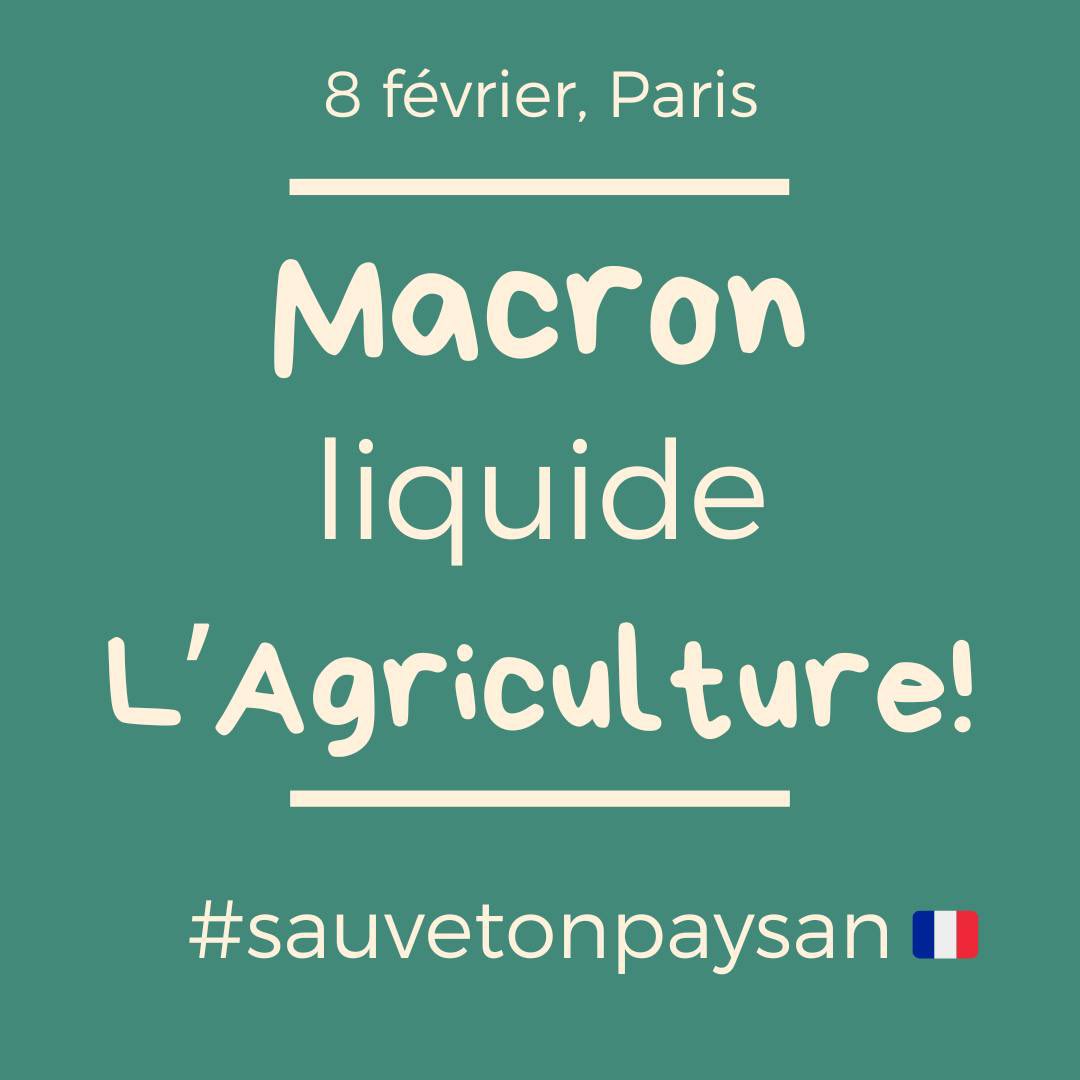 Mobilisons-nous le 8 février à Paris.

Pour dire Stop 🛑 à <a href="/EmmanuelMacron/">Emmanuel Macron</a> <a href="/ChristopheBechu/">Christophe Béchu</a> <a href="/MFesneau/">Marc Fesneau</a>

#sauvetonpaysan avec <a href="/JAregionIDF/">JA Région IDF</a> <a href="/JeunesAgri77/">JA Seine Et Marne</a> <a href="/JA_IDF/">JA ILE DE FRANCE OUEST</a> <a href="/FnseaGBP/">FNSEA Grand Bassin Parisien</a> <a href="/FrseaIDF/">FRSEA Ile de France</a> <a href="/FDSEA77/">FDSEA 77</a> <a href="/FDSEAIDF/">FDSEA Ile-de-France</a>