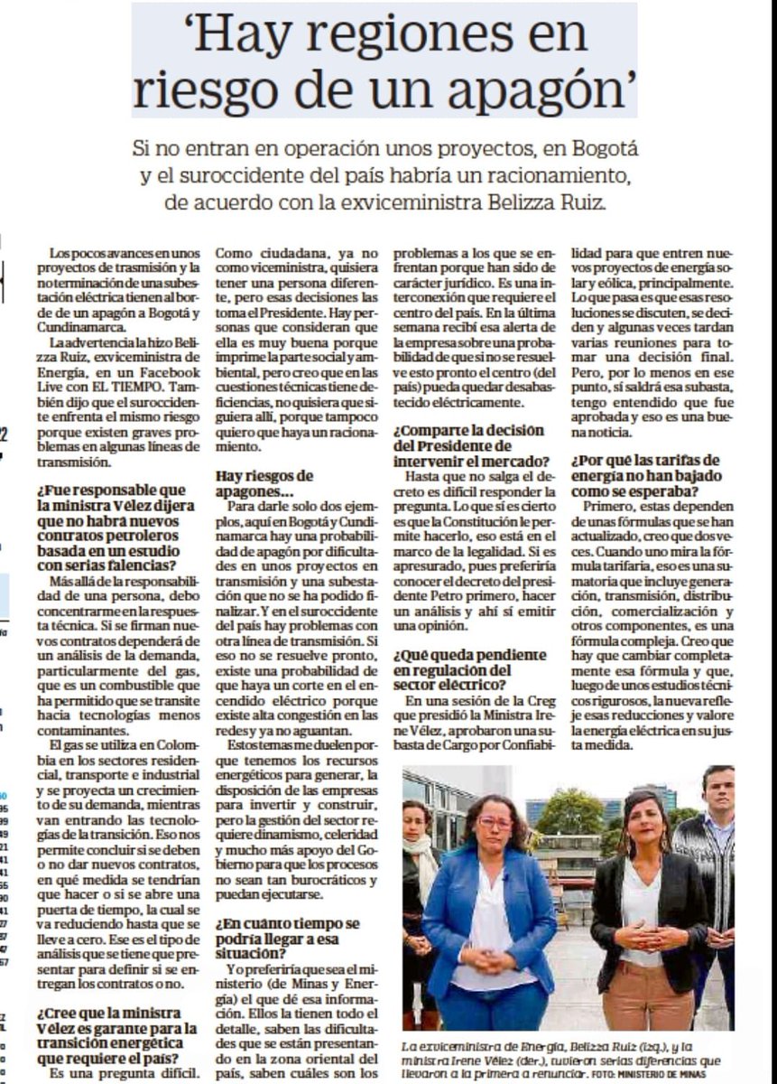 ClaudiaLopez's tweet photo. Es de la mayor gravedad que la ex Viceministra @MinEnergiaCo informe del alto riesgo que tiene Bogotá de apagón por cambios en políticas y demoras en ejecución de proyectos nacionales.
En energía y gas necesitamos ya claridades ciertas sobre riesgos de desabastecimiento o apagón. https://t.co/CucSiFlGCM