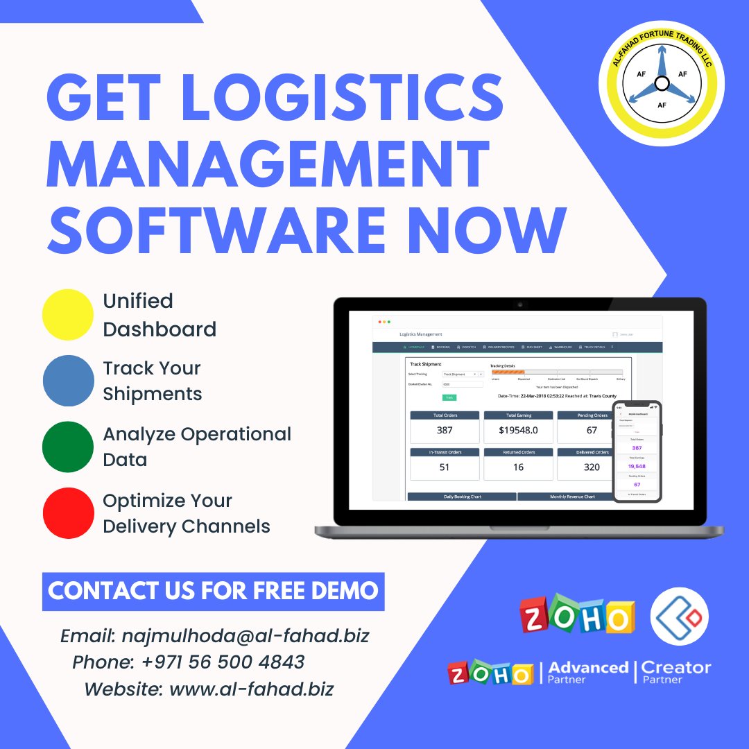 AFITconsulting's tweet image. Get Logistic Management Software Now
✔ Unified Dashboard
✔ Track Your Shipments
✔ Analyze Operational Data
✔ Optimize Your Delivery Channels

Contact Us For Free Demo
Website: al-fahad.biz
Email: najmulhoda@al-fahad.biz
Mobile: +971 56 500 4843

#logisticsoftware