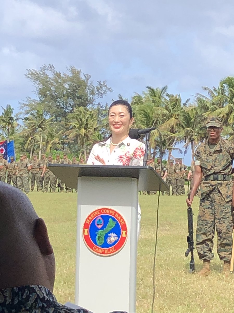 JapanCons_Guam's tweet photo. The deactivation &amp; naming ceremony of MCB Camp Blaz was not only a milestone for the U.S. military &amp; Guam, but also very meaningful &amp; symbolic event that testifies the strong Japan-U.S. alliance. Parliamentary Vice Minister for Foreign Affairs YOSHIKAWA Yuumi, (continue) https://t.co/pcvaUZxaxA