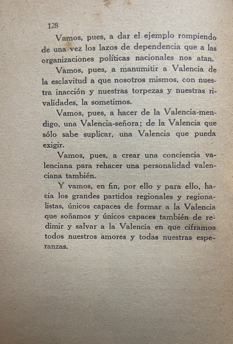 Tot açò ho escrigué en 1930 Luis Lucia, el fundador de la Dreta Regional Valenciana aquell mateix any. Apostava per un regionalisme verdader, sense lligadures centralistes i sucursalistes, com a evolució autòctona del carlisme, el catolicisme i la Renaixença valenciana...👇