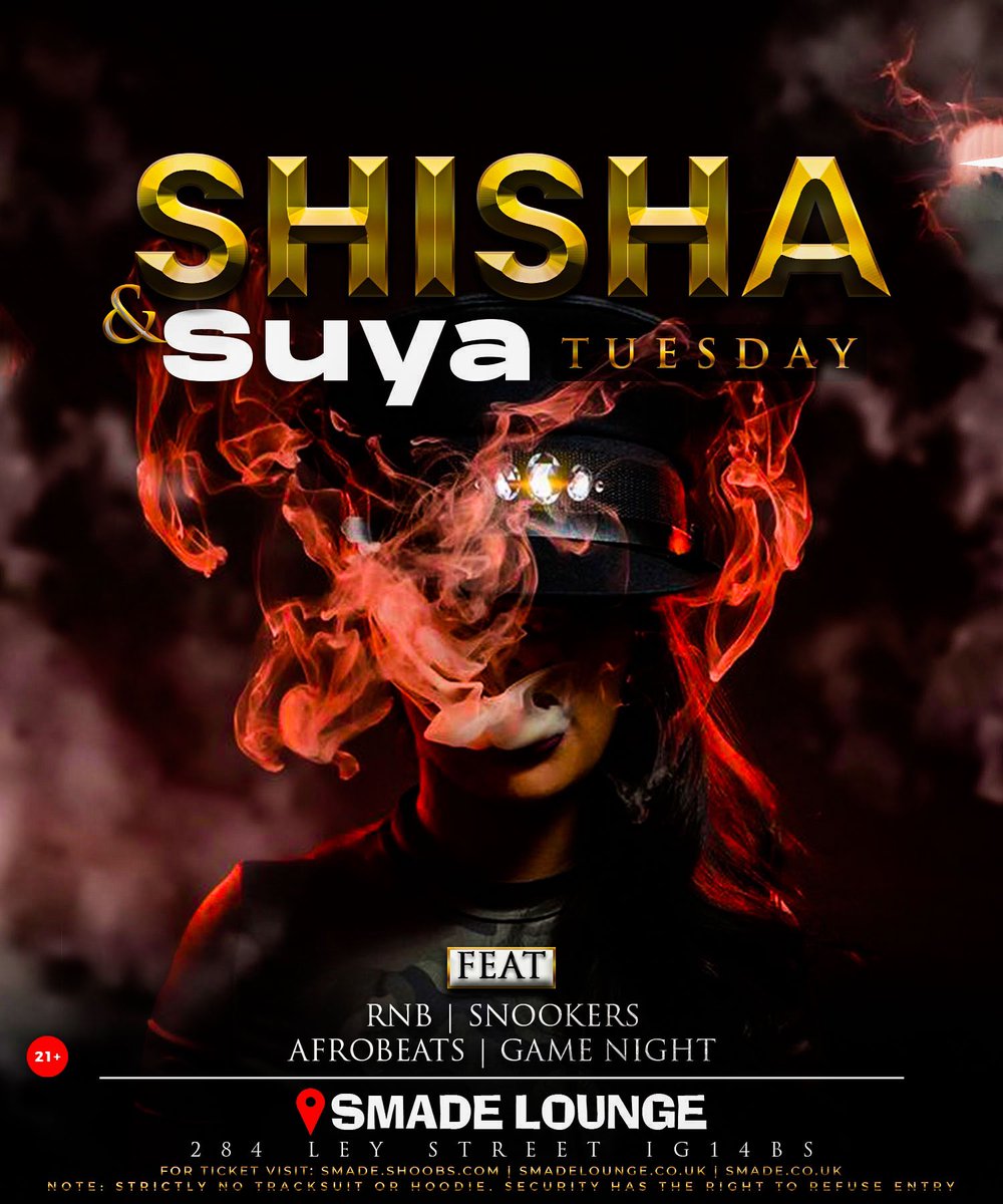 smadelounge's tweet photo. Shisha & Suya Tuesdays π¨π¨π€©Back to Back Lit vibes #SMADELoungeπ₯π₯
@iamSMADE @Smadeevents #shisha #Suya @smadelounge #SMADEParties https://t.co/MVjwWeOCEz